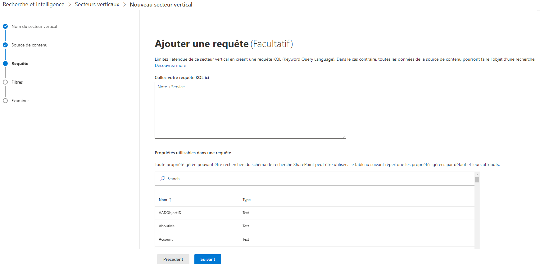 Capture d'écran d'une requête pour personnaliser son moteur de recherche dans Microsoft 365