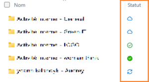Capture d'écran mettant en évidence les icônes de statut lors de la synchronisation de fichiers OneDrive et SharePoint