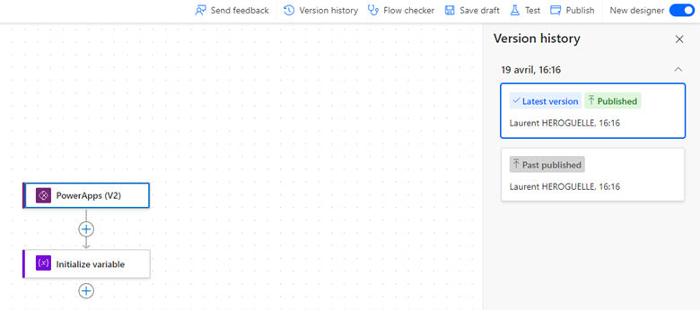 Illustration 1 d'un flux PowerAutomate qui explique le versioning qui est enfin disponible