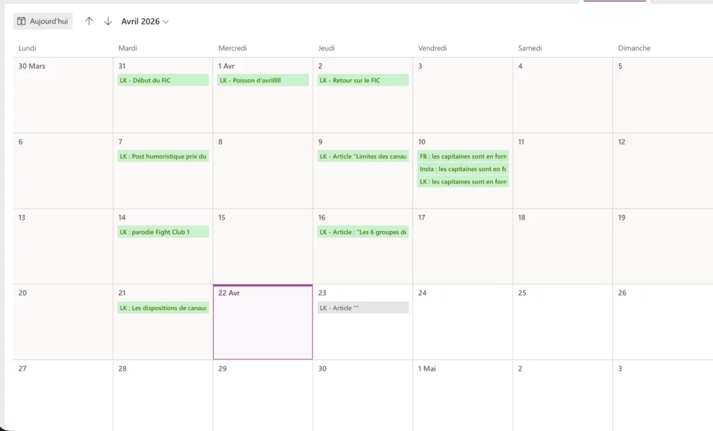 Vue calendrier Lists
