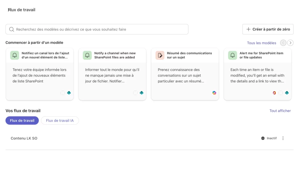 Flux de travail, automatisations - Microsoft Lists