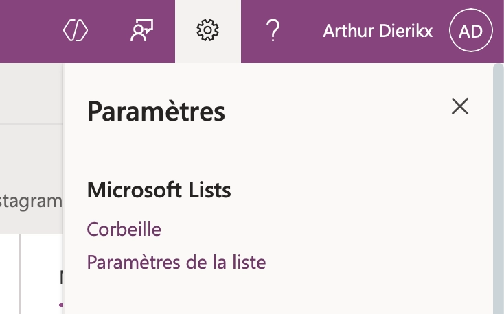 Roue crantée puis Paramètres de la liste - Créer permissions uniques SharePoint