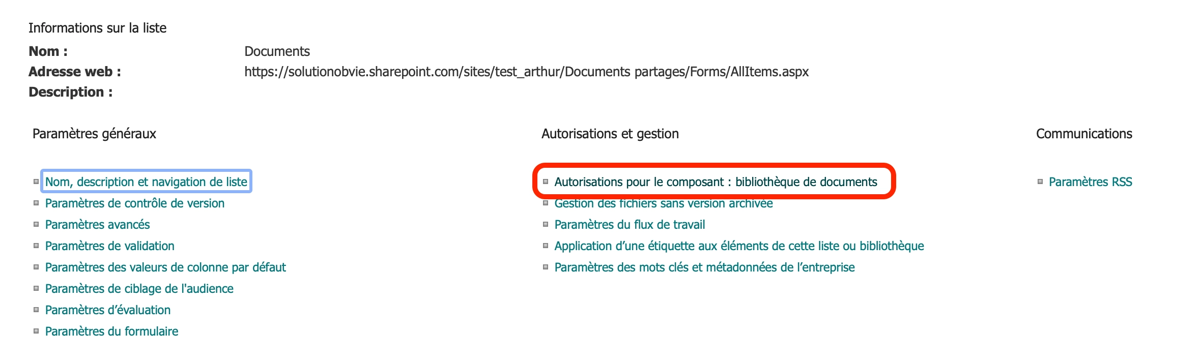 Cliquer sur le bouton nommé 'Autorisations pour le composant...'