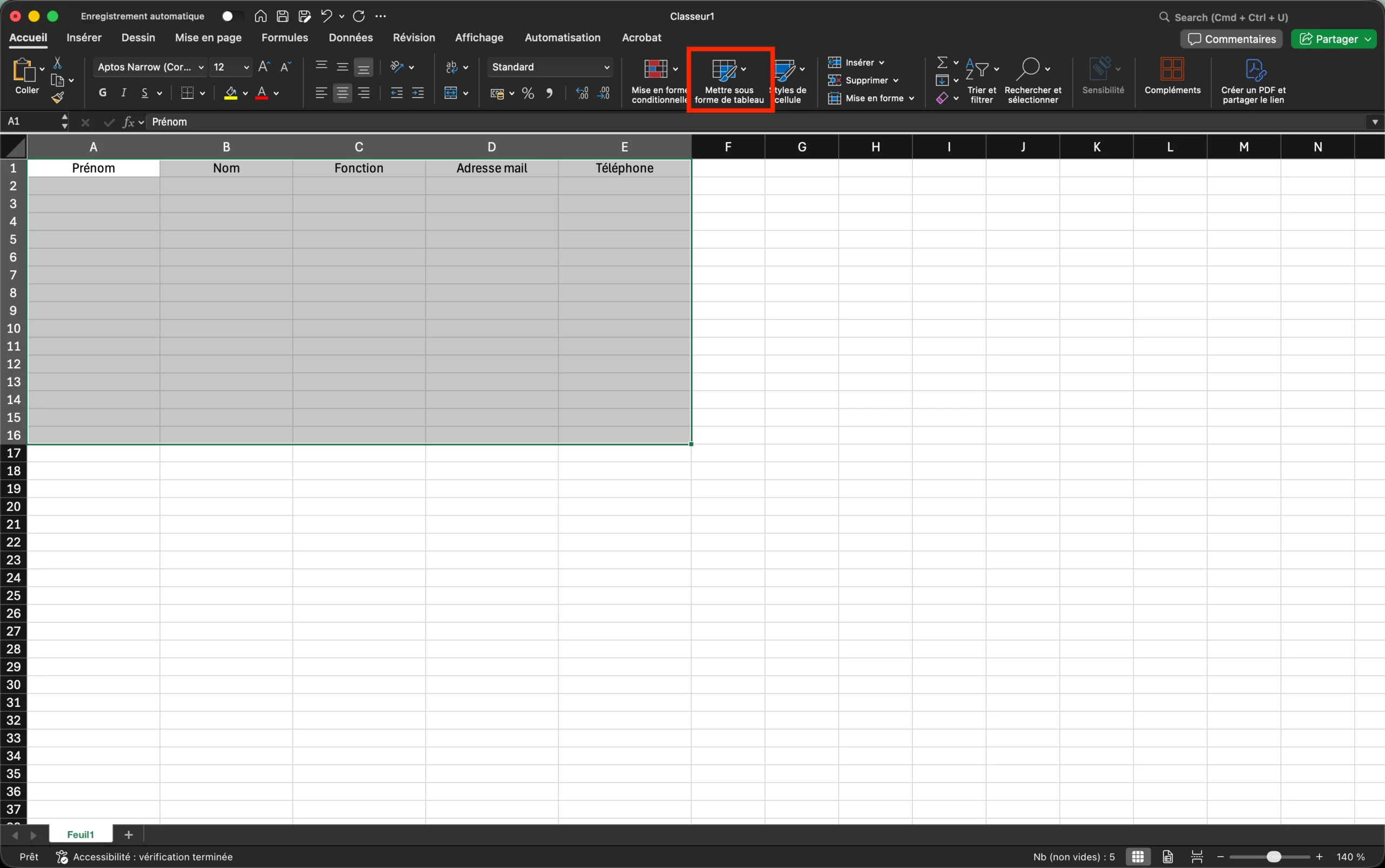 Importer données Excel Liste