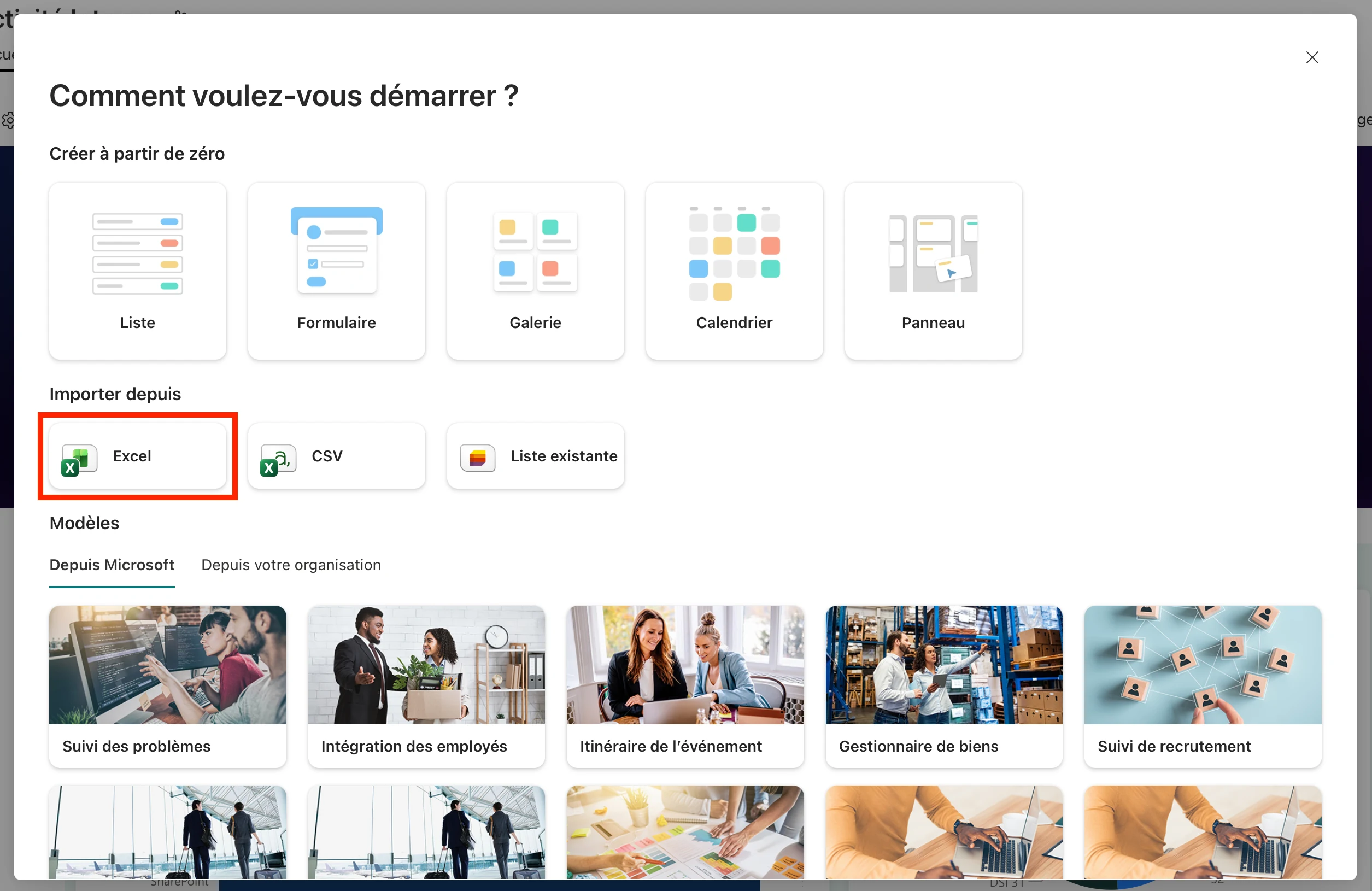 Importer données Excel Liste