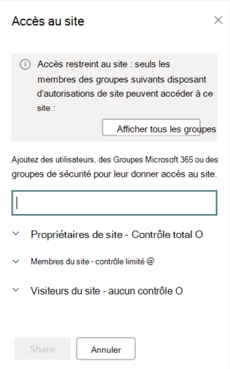 prévenir excès partage sharepoint