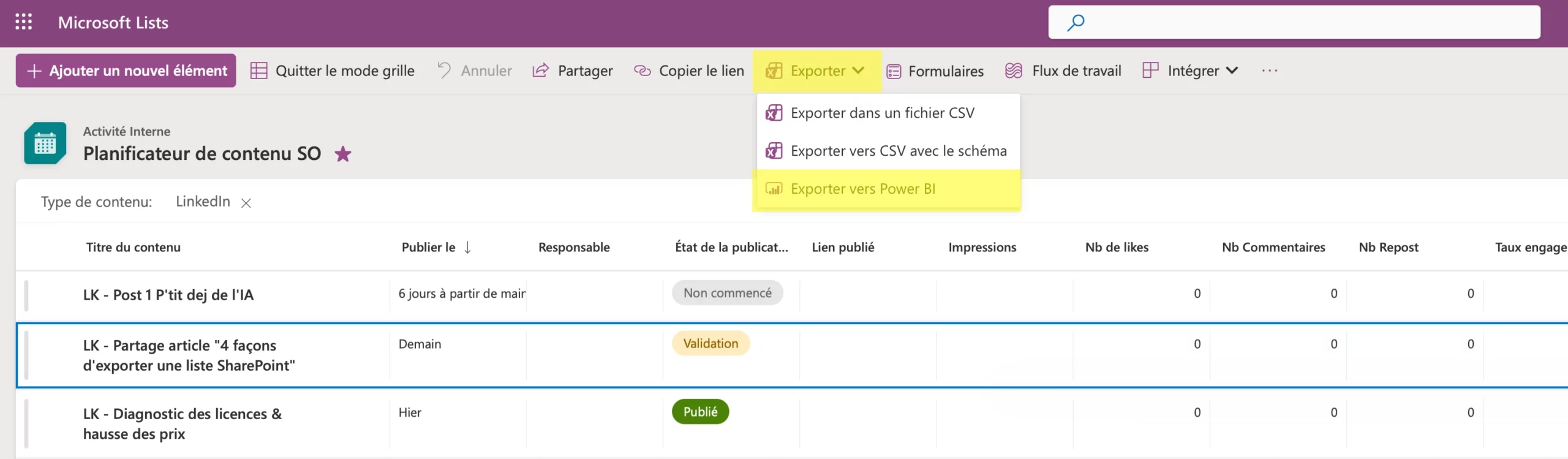 Exporter vers Power BI