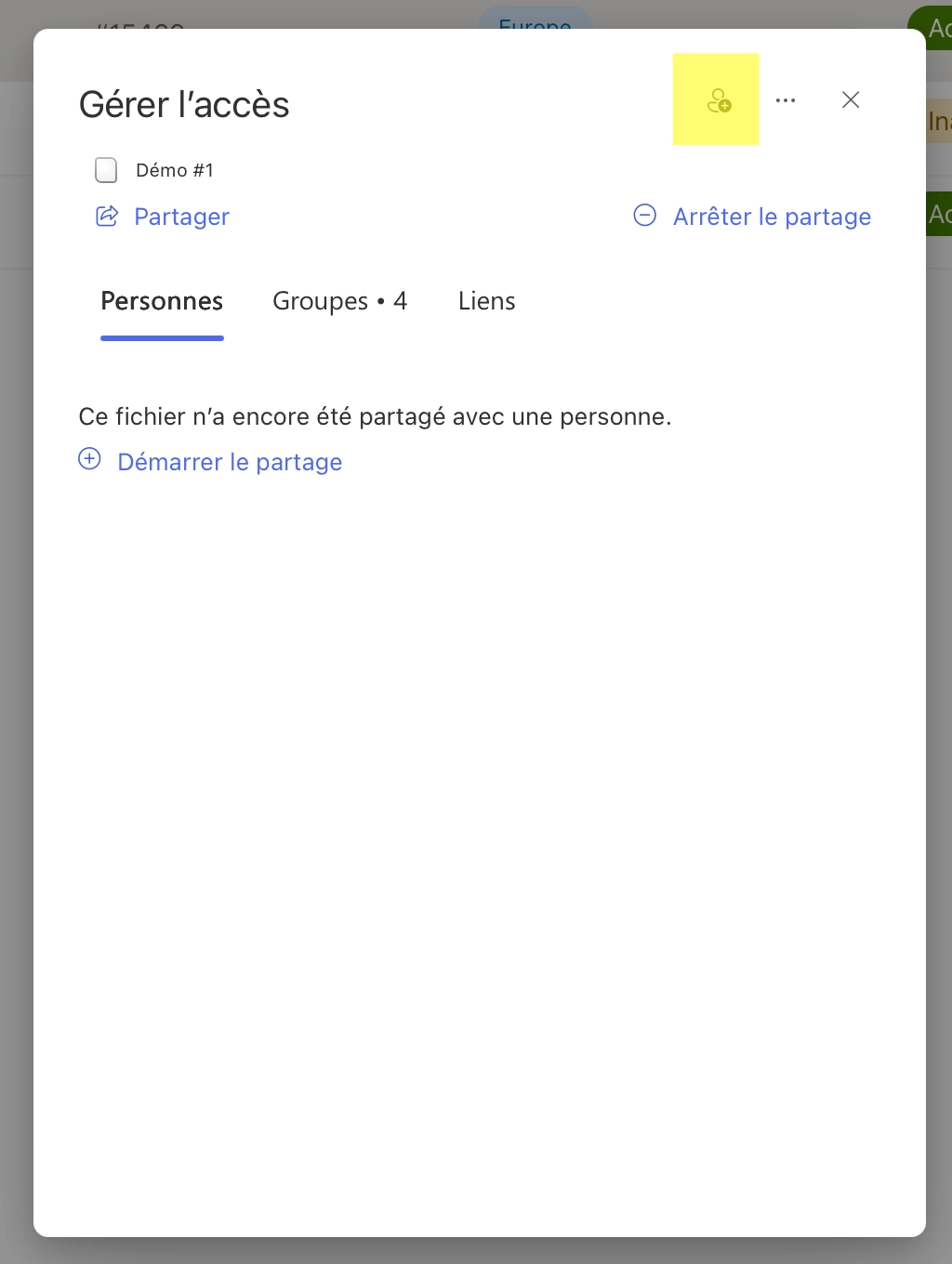 Interface d'aperçu des personnes individuelles ayant accès à la ligne - permissions lignes liste SharePoint