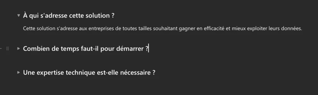 Titres réductibles dans Loop - créer une FAQ SharePoint